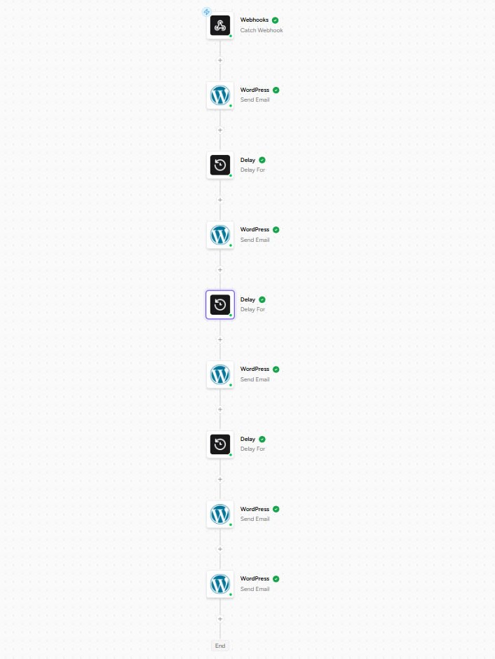 Home A live automation: a new lead is caught by webhook, then the provider is sent a timed series of notification emails