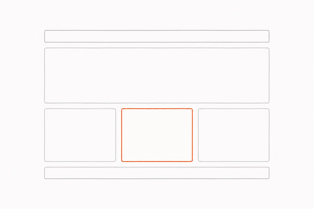 Web Design A page wireframe with one card outlined in orange - planning a site before building it
